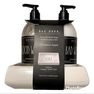 Rae Dunn “Good Witch Bad Witch” Hand Soap & Lotion & Ceramic “Soap” Dish Set
